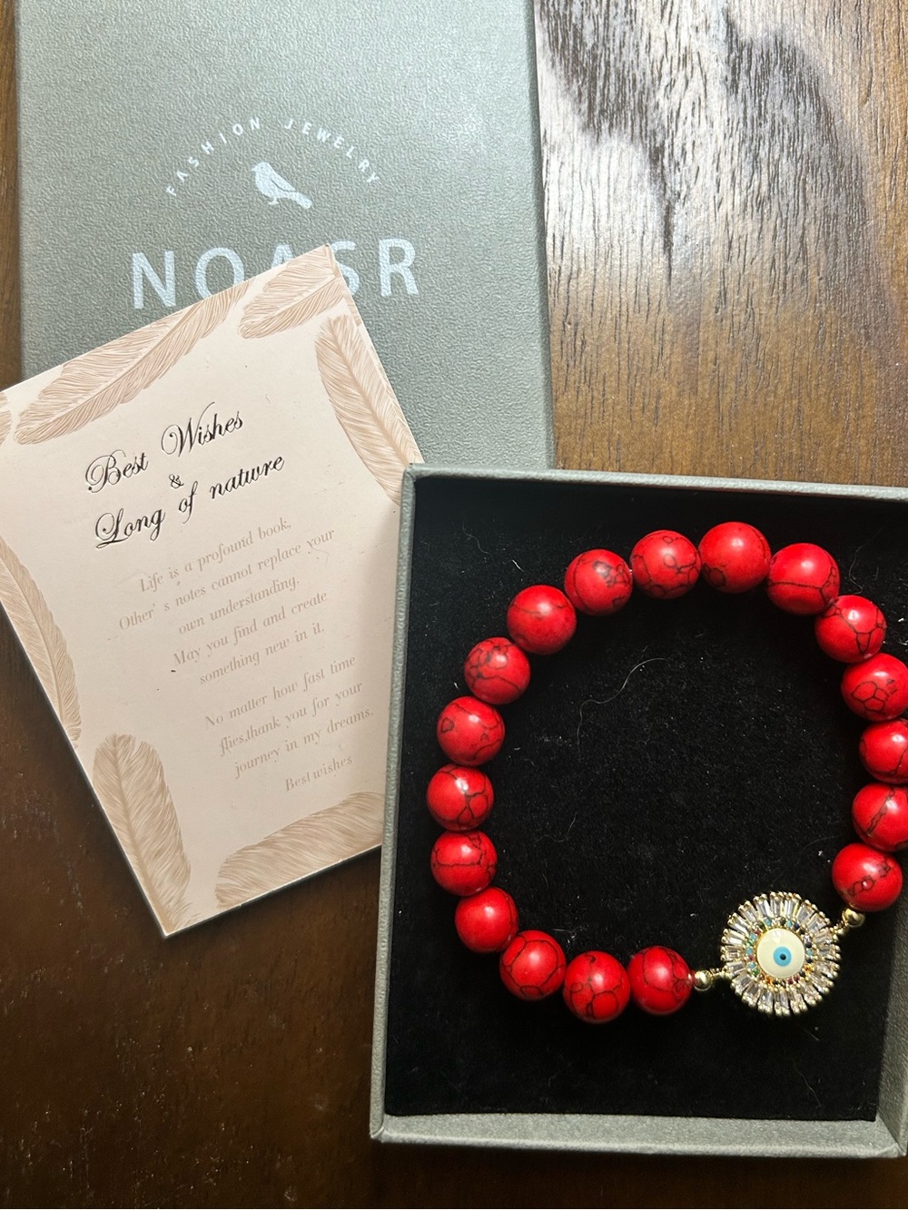 Red Beaded Evil Eye Stretch Bracelet - Unbranded